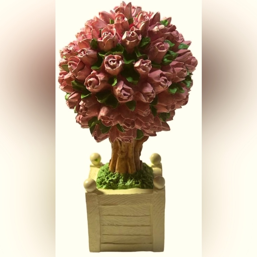 Dept 56 Snowbunnies Spring Pink Rose Topiary Tree